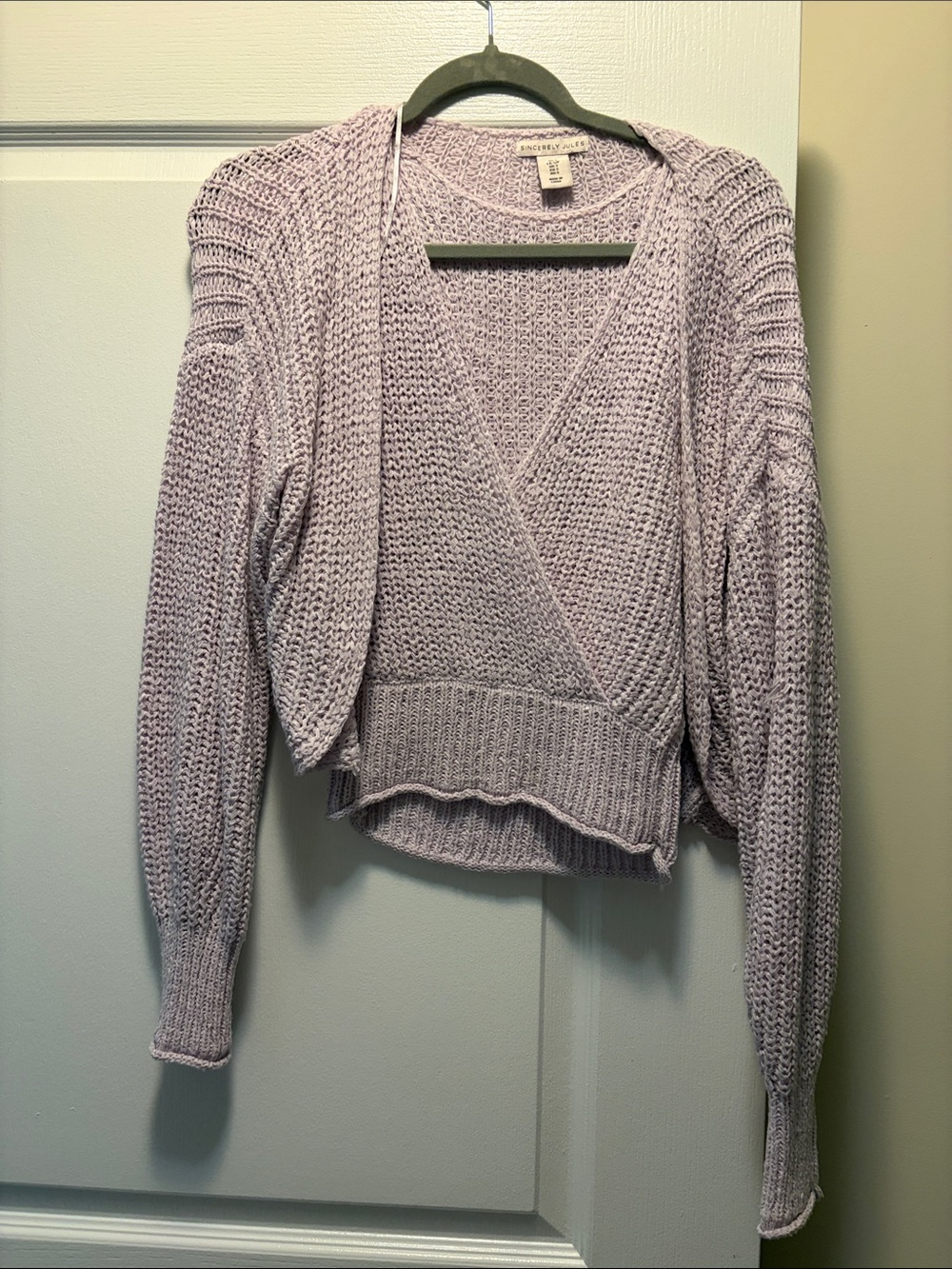 Sincerely Jules Lavender Open Knit Wrap-Front Tank